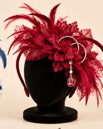 Bibi plumes et voilette · rouge