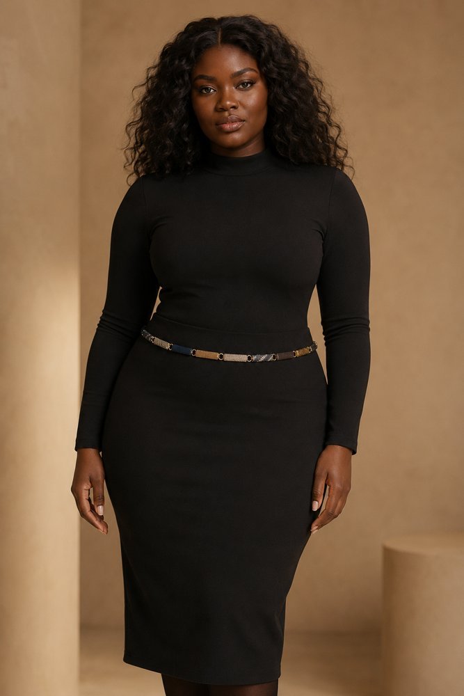Bijou de taille porté sur une robe noire.