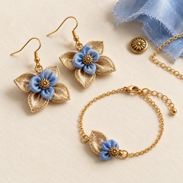 Parure légère azur · Boucles d'oreilles et bracelet